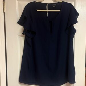 City Chic Navy Flutter Sleeve Blouse